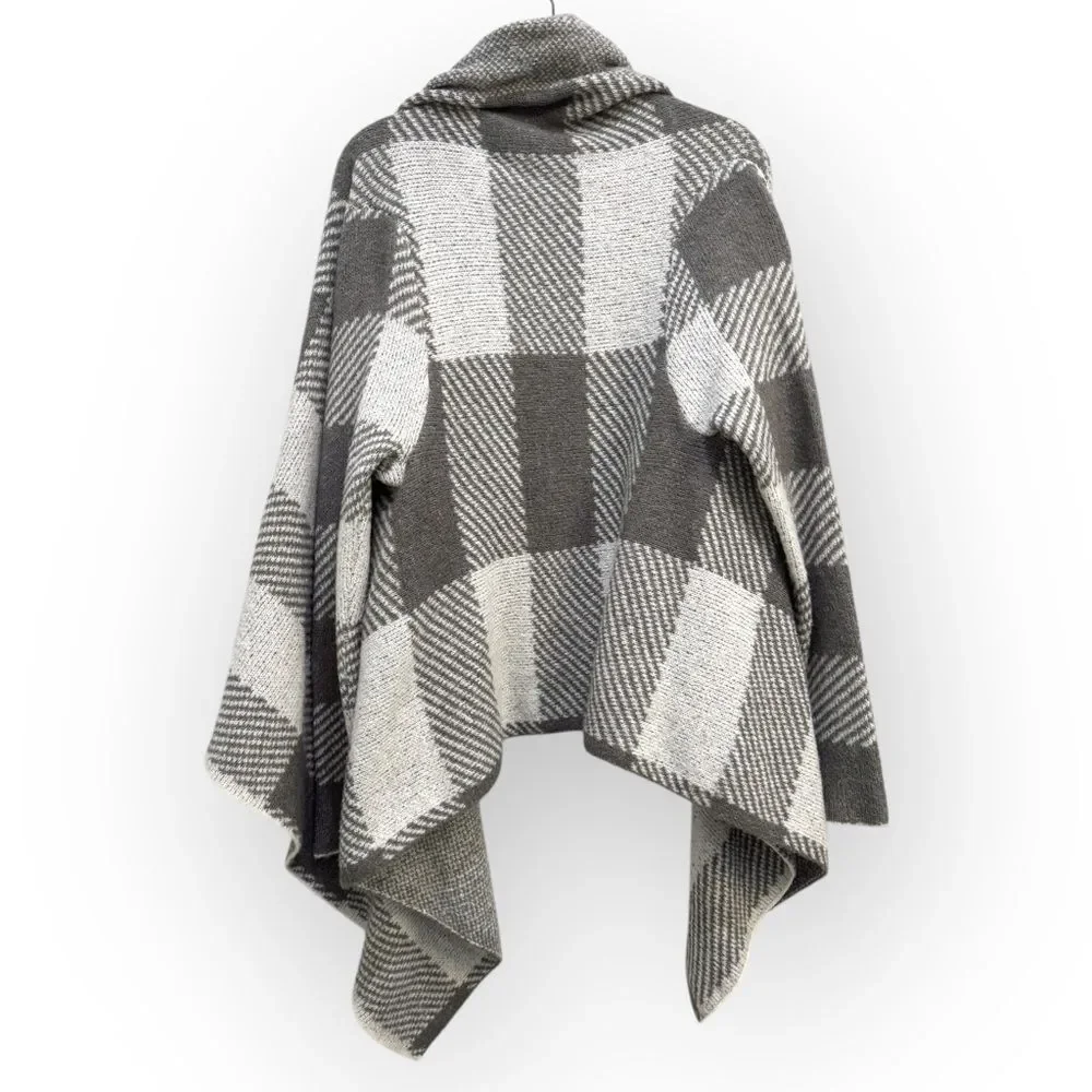 Pink Lily Gray Plaid Open Front Waterfall Cardigan – Size Medium - Picture 2 of 4